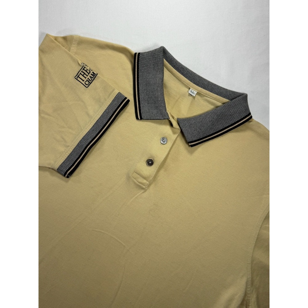 Vintage The Open Championship Golf Polo Shirt Tan Claret Jug Logo Mens LL Cotton